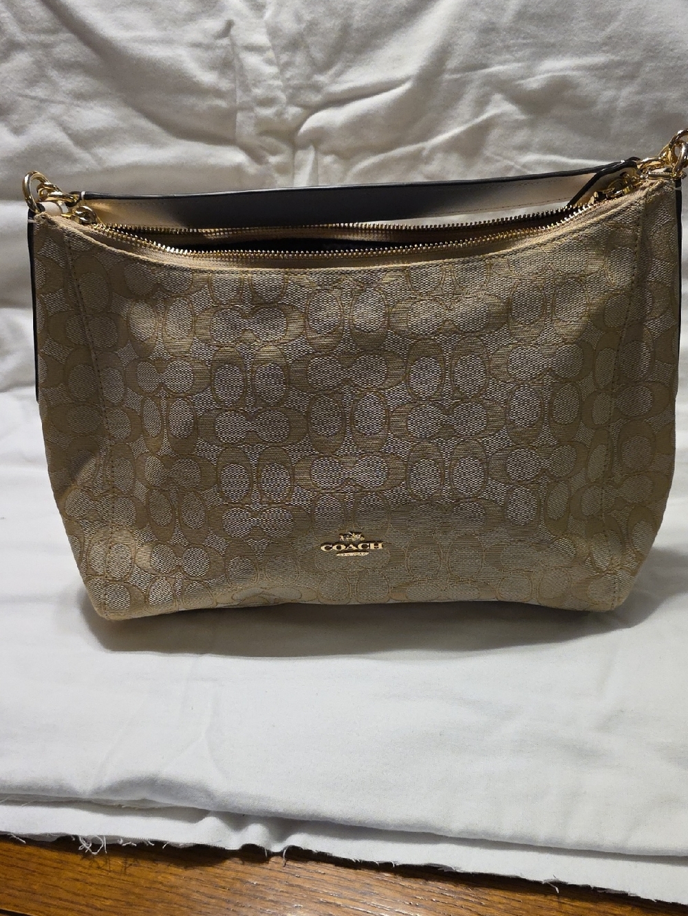 Coach Metallic Gold Signature Jacquard Shoulder Bag